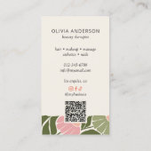 Retro abstraktes florales botanisches QR-Code- & S Visitenkarte (Rückseite)