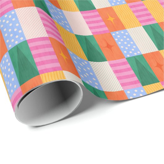 Retro abstraktes geometrisches Design im Patchwork Geschenkpapier (Rolleneckpunkt)
