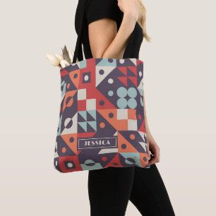 Retro abstraktes geometrisches Muster personalisie Tasche