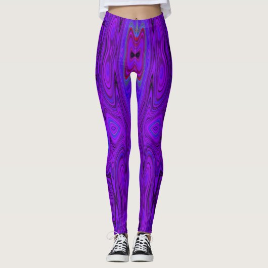 Retro Abstraktes Lila und Royal Blue Pattern Leggings (Vorderseite)