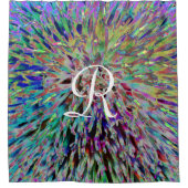 Retro Abstraktes Makro Floral mit weißem Monogramm Duschvorhang (Vorderseite)