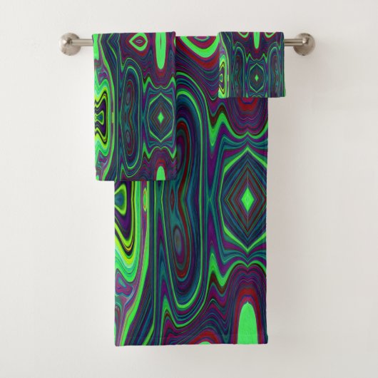 Retro-Abstraktes Muster, Rot und Blau Badhandtuch Set (Insitu)