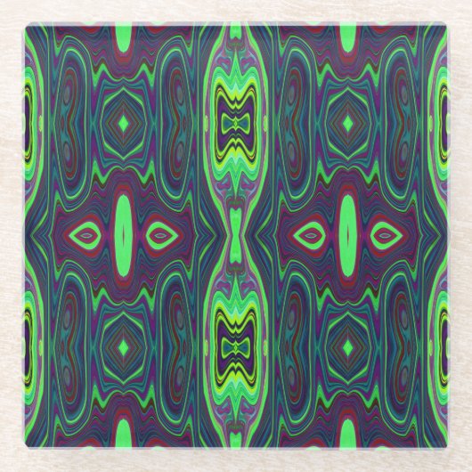 Retro-Abstraktes Muster, Rot und Blau Glasuntersetzer (Vorderseite)