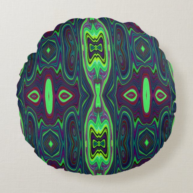 Retro-Abstraktes Muster, Rot und Blau Rundes Kissen (Vorderseite)