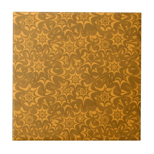 Retro abstraktes orangefarbenes Blumensternmuster Fliese (Vorderseite)