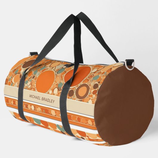 Retro Abstraktes Orangenkreismuster Personalisiert Duffle Bag (Linke Ecke)