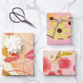 Retro abstraktes rosa beige Blume Wrapping Paper  Geschenkpapier Set