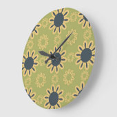 Retro Abstraktes Schwarz-Gelb-Blumenmuster Große Wanduhr (Winkel)