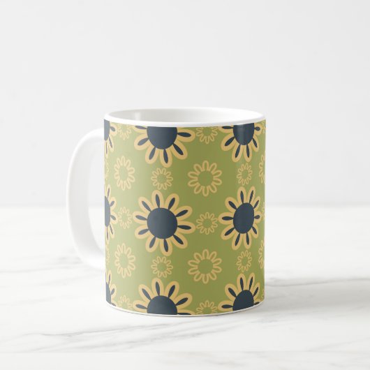 Retro Abstraktes Schwarz-Gelb-Blumenmuster Kaffeetasse (Vorderseite Links)