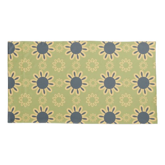 Retro Abstraktes Schwarz-Gelb-Blumenmuster Kissenbezug (Rückseite-Links)