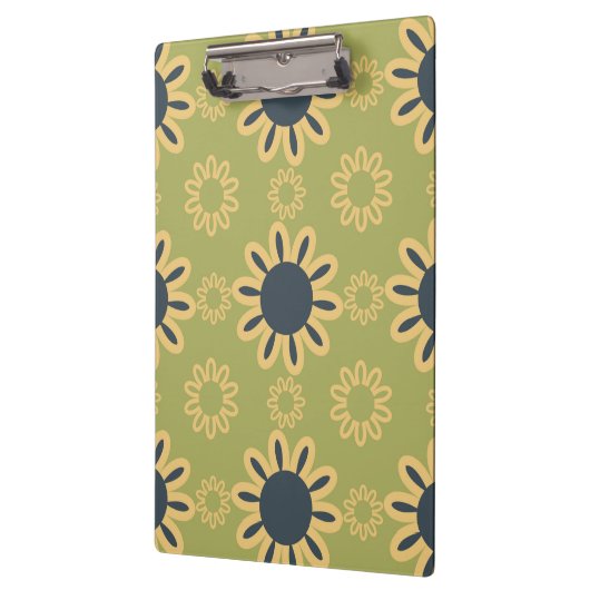 Retro Abstraktes Schwarz-Gelb-Blumenmuster Klemmbrett (Links)