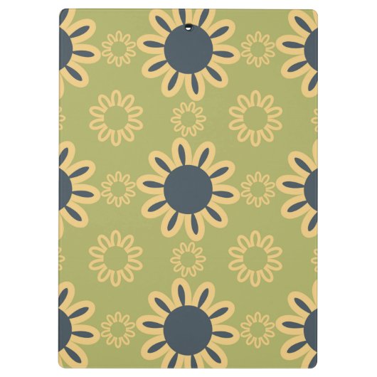 Retro Abstraktes Schwarz-Gelb-Blumenmuster Klemmbrett (Rückseite)
