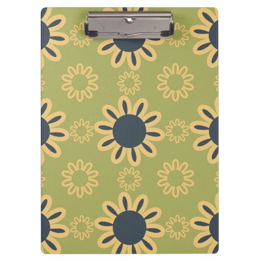 Retro Abstraktes Schwarz-Gelb-Blumenmuster Klemmbrett (Vorderseite)
