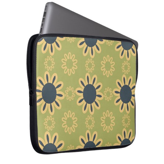 Retro Abstraktes Schwarz-Gelb-Blumenmuster Laptopschutzhülle (Vorne Rechts)