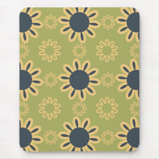 Retro Abstraktes Schwarz-Gelb-Blumenmuster Mousepad (Vorne)