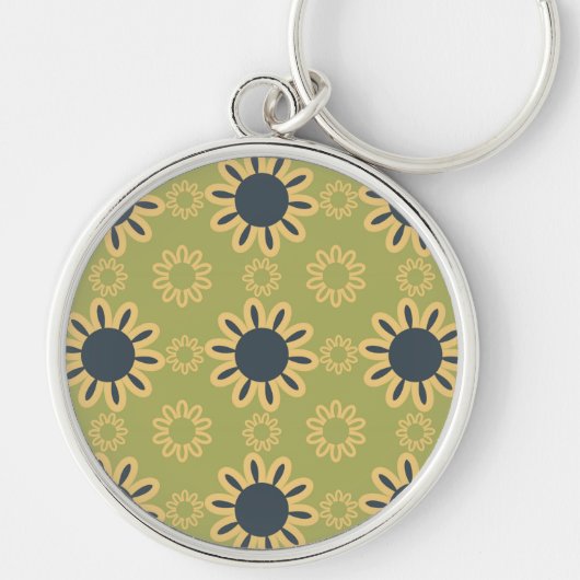 Retro Abstraktes Schwarz-Gelb-Blumenmuster Schlüsselanhänger (Vorne)