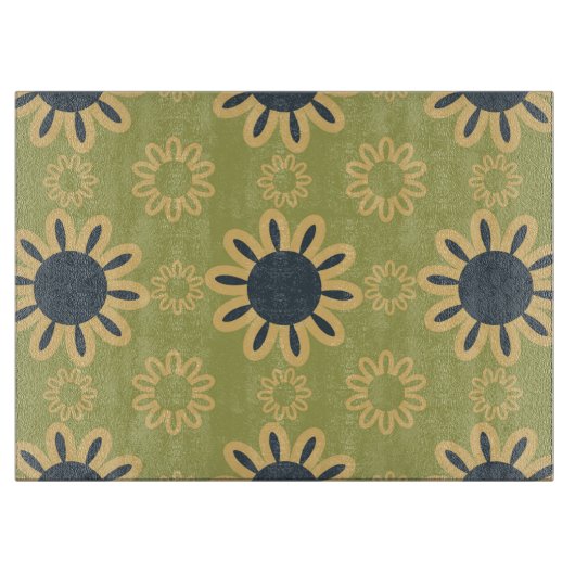 Retro Abstraktes Schwarz-Gelb-Blumenmuster Schneidebrett (Vorderseite)