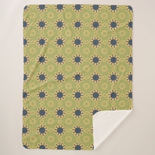 Retro Abstraktes Schwarz-Gelb-Blumenmuster Sherpadecke (Vorderseite)