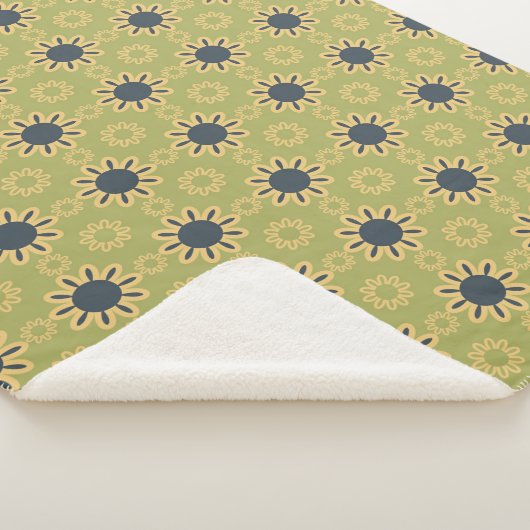 Retro Abstraktes Schwarz-Gelb-Blumenmuster Sherpadecke (3/4)