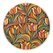 Retro-Abstraktes Tulpen-Blumenmuster Keramikknauf (Vorderseite)