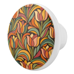 Retro-Abstraktes Tulpen-Blumenmuster Keramikknauf