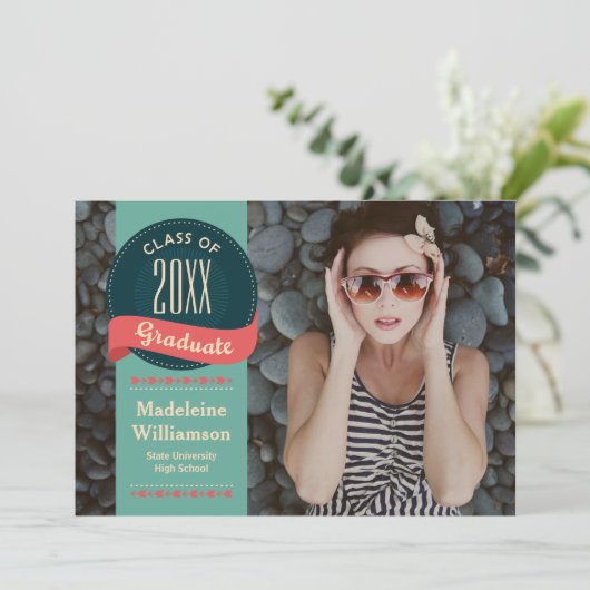 Retro-Abzeichen mit Foto-Abschluss der Pfeile Einladung (Stehend Vorderseite)