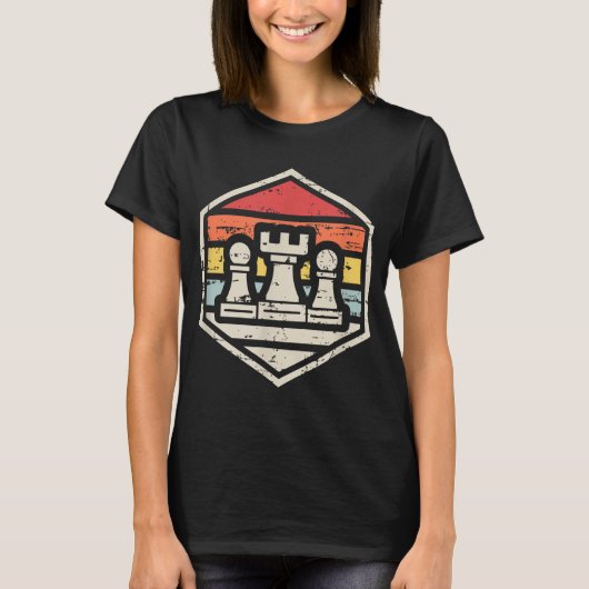 Retro Abzeichen Schach Rook 80er Schach T-Shirt (Vorderseite)