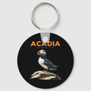 Retro Acadia National Park Atlantik-Puffin-Vogel L Schlüsselanhänger