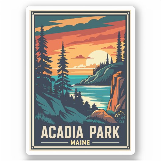 Retro Acadia Nationalpark Aufkleber (Vorderseite)