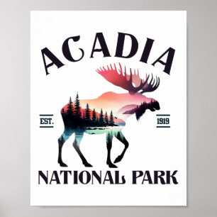 Retro Acadia Nationalpark Elch Wald Camping Hi Poster