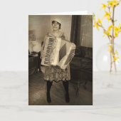 Retro Accordion Girl Karte (Gelbe Blume)
