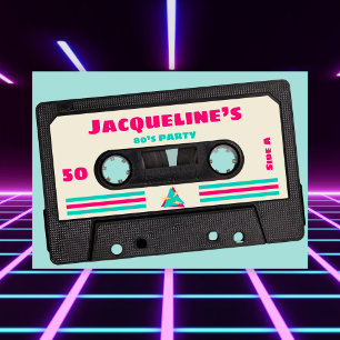 Retro-Achtziger-Musik-Mix-Tape 50. Geburtstagsfeie Einladung