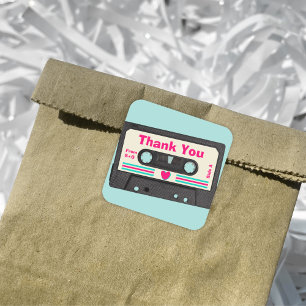 Retro-Achtziger-Musik-Mix-Tape-Hochzeit-Danke  Quadratischer Aufkleber