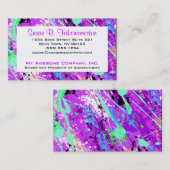 Retro Achtzigerjahre Farben-Spritzer - lila Visitenkarte (Vorne/Hinten)