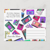 Retro Achtzigerjahre Neunzigerjahre gemusterte Ankündigungspostkarte (Rückseite)