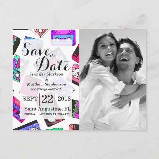 Retro Achtzigerjahre Neunzigerjahre gemusterte Ankündigungspostkarte (Vorderseite)