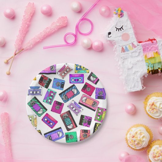 Retro Achtzigerjahre Neunzigerjahre gemusterte Pappteller (Party)