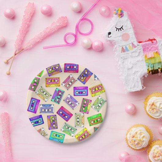 Retro Achtzigerjahre Neunzigerjahre gemusterte Pappteller (Party)