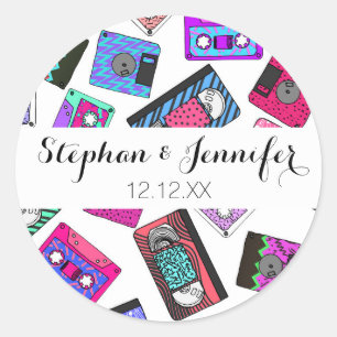 Retro Achtzigerjahre Neunzigerjahre gemusterte Runder Aufkleber