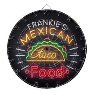 Retro ADD NAME Imitate Neon Mexican Food Taco Dine Dartscheibe