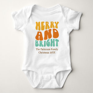 Retro Adorable Merry and Bright Baby Christmas Strampler