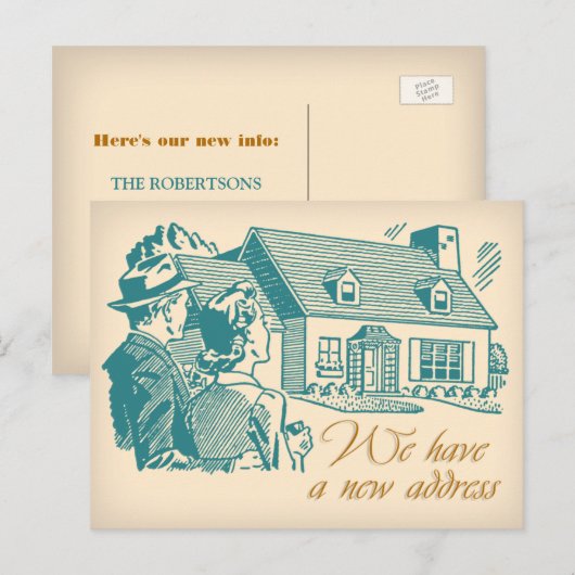 Retro-Adressenänderung Postkarte (Vorne/Hinten)
