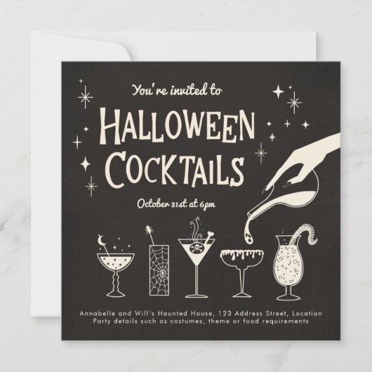 Retro Adult Halloween Drinks und Cocktails einlade Einladung (Vorderseite)