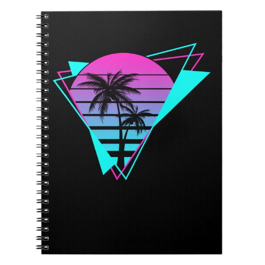 Retro Aesthetic Vaporwave Geometric Palm Trees Notizblock (Vorderseite)
