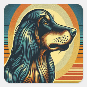 Retro Afghan Hund Yellow Blue Orange Artwork Quadratischer Aufkleber