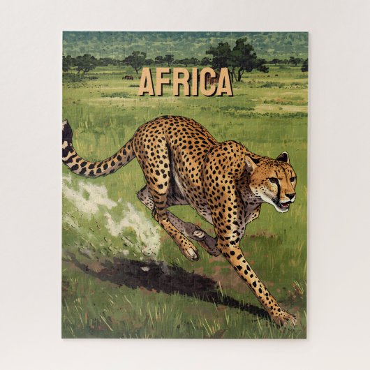 Retro Afrika Gepard Landschaft Puzzle (Vertikal)