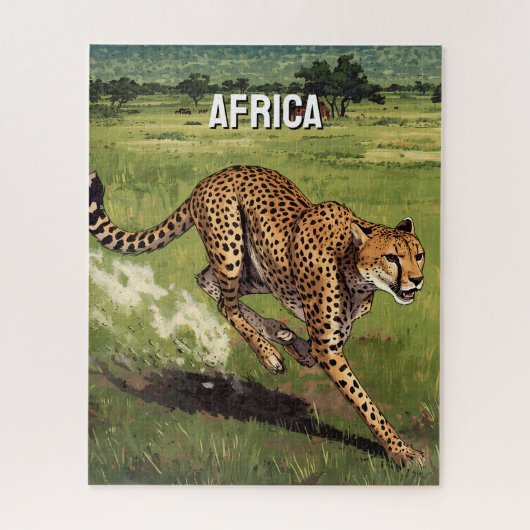 Retro Afrika Gepard Landschaft Puzzle (Vertikal)