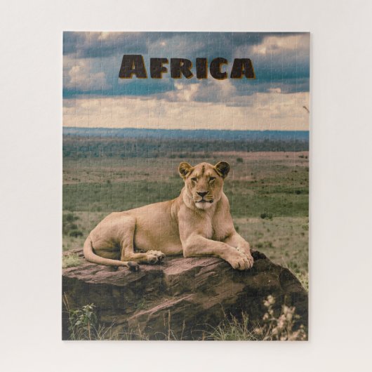 Retro Afrikanischer Löwe Landschaft Puzzle (Vertikal)