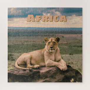 Retro Afrikanischer Löwe Szenisch Puzzle