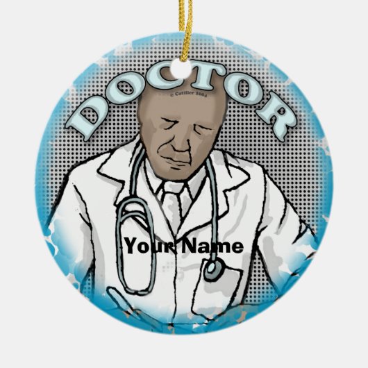 Retro Afro Männliche Doctor individuelle Name Keramik Ornament (Vorne)